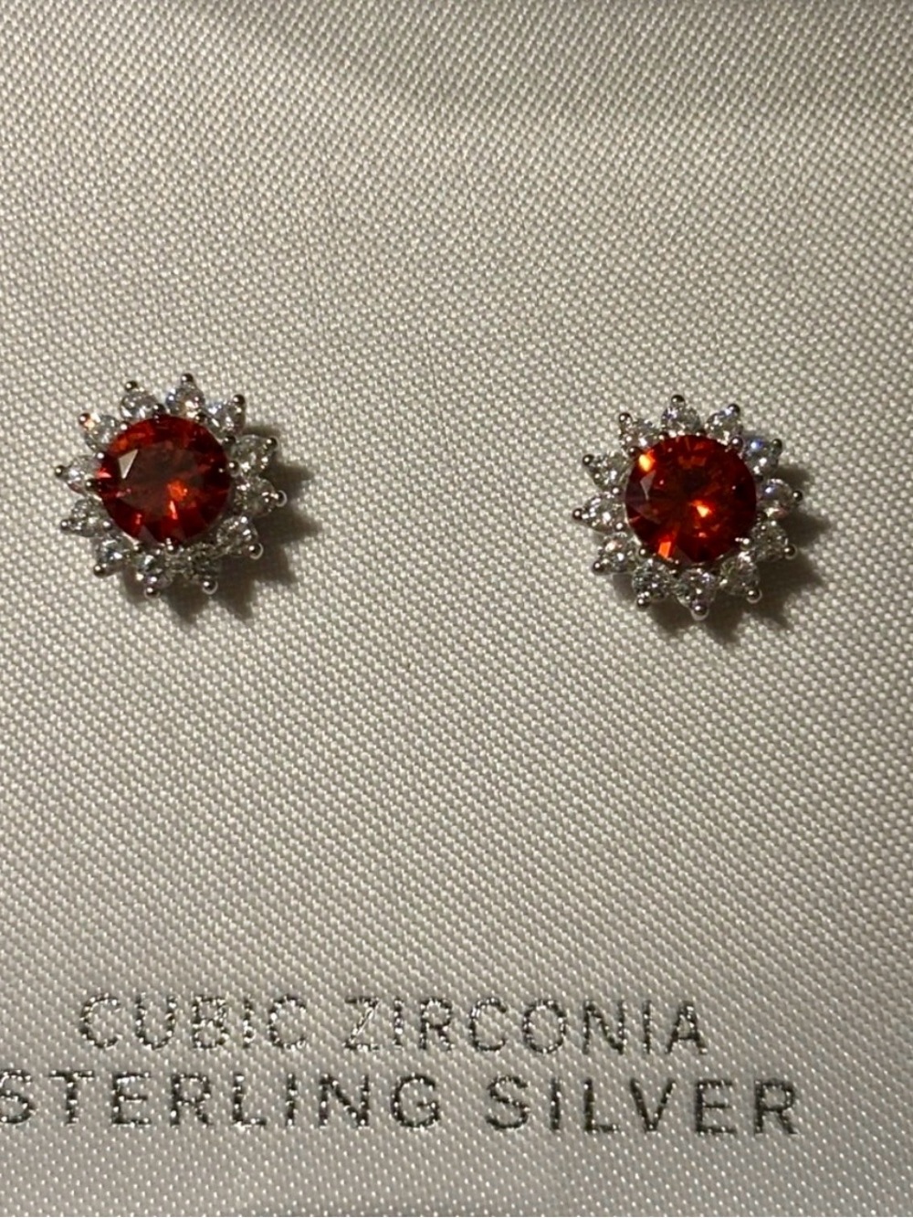 Sterling‎ Silver Red Halo Cubic Zirconia Stud Earrings